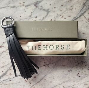 The Horse Black Leather Keychain with Silver Ring